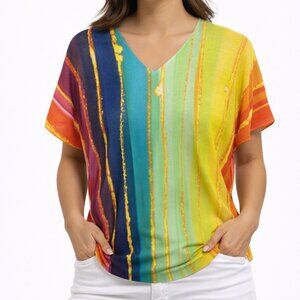 NEW w/ TAGS Italian Knit Top Womens L/XL V-Neck Elegant Blouse Cotton Resortwear